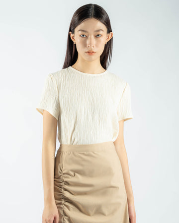 Ari Round Neck Textured Top (White)