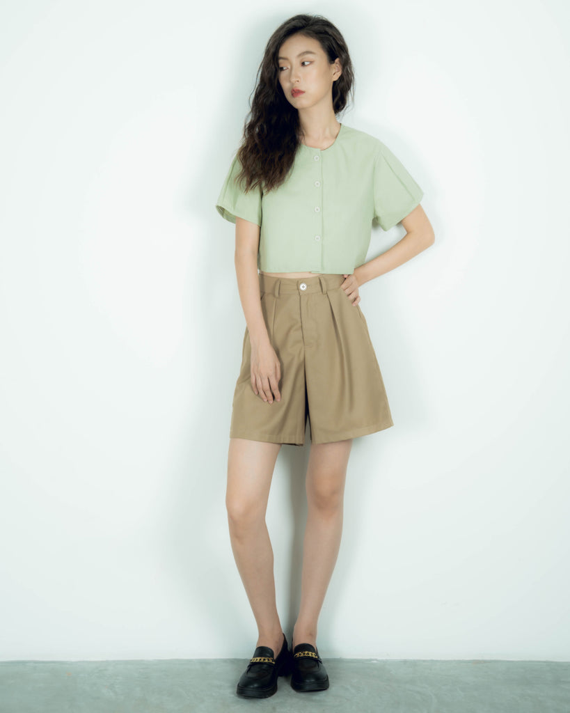 Joan Button Tailored Shorts (Khaki)