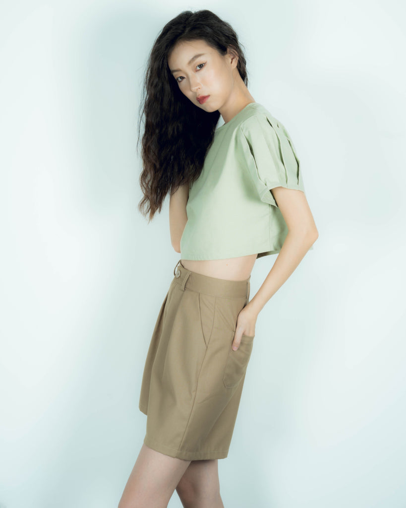 Joan Button Tailored Shorts (Khaki)