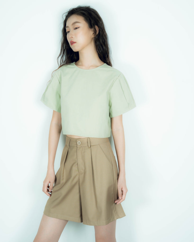 Joan Button Tailored Shorts (Khaki)