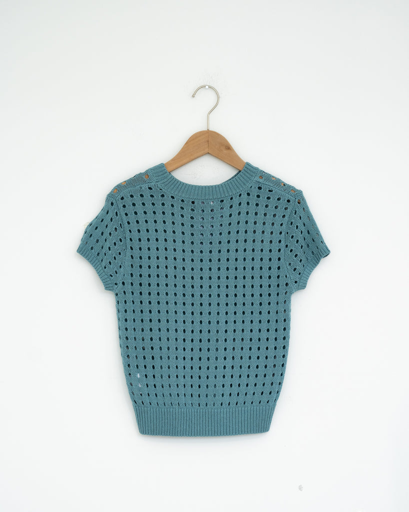 Knit Mesh Short Sleeve Top (Turquoise)