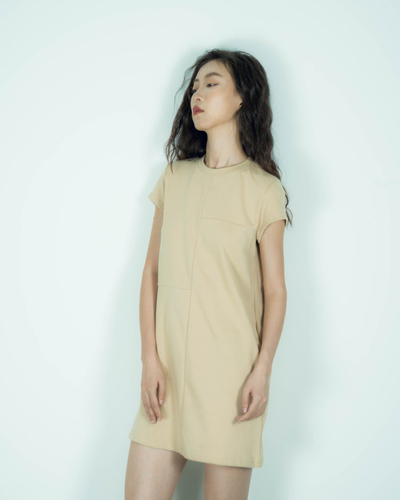 Cutline Short Sleeve Dress (Khaki)