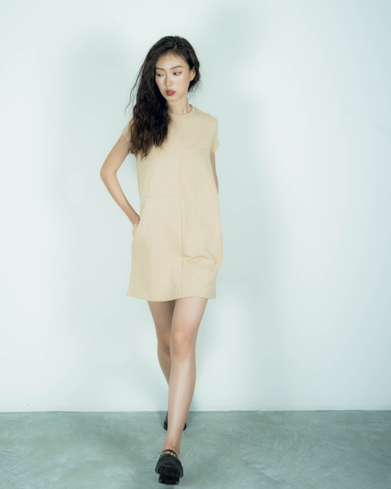 Cutline Short Sleeve Dress (Khaki)