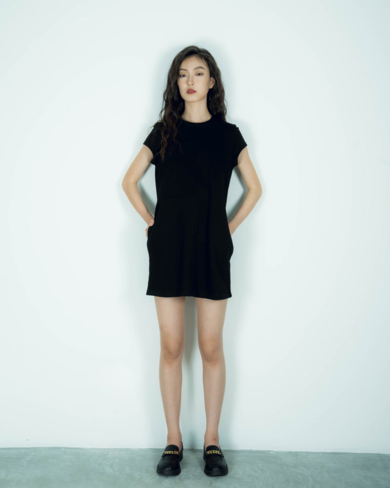 Cutline Short Sleeve Dress (Black)
