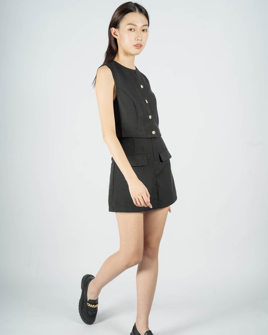 Tweed Double Pocket Mini Skort (Black)