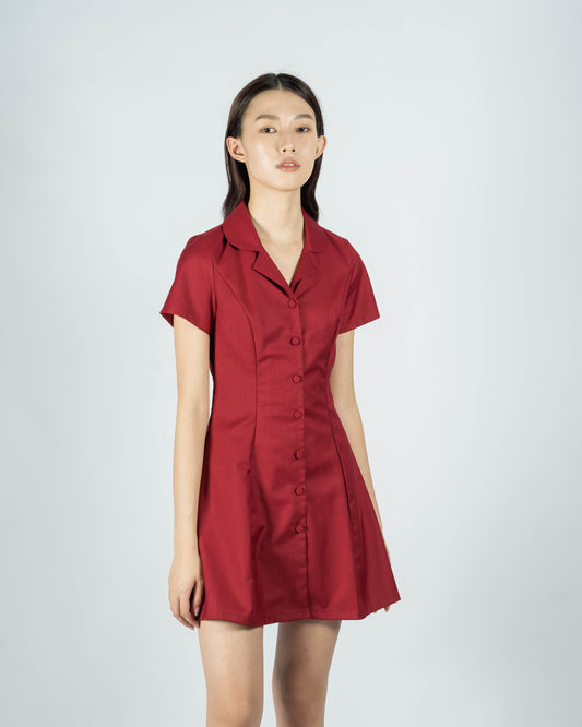 Notch Collar Tailored Dress (Red)