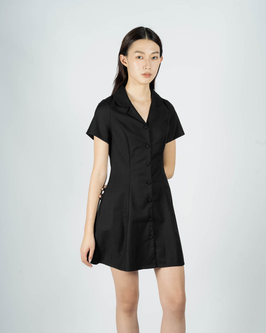Notch Collar Tailored Dress (Black)