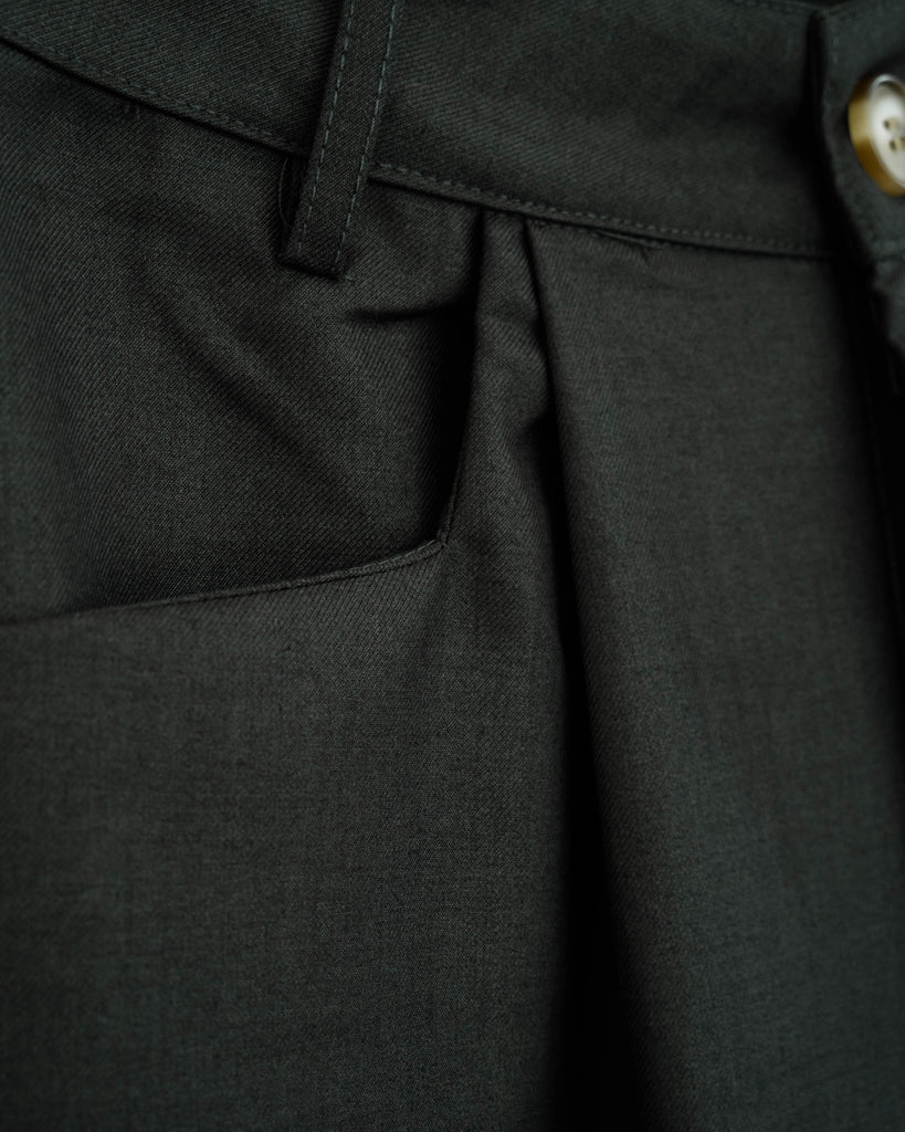 Folded Hem Straight Cut Trousers (Dark Grey)