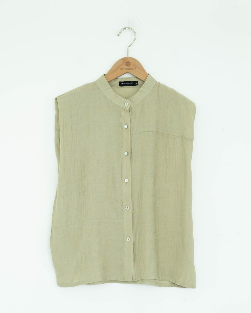 Mandarin Collar Sleeveless Blouse (Ash Green)