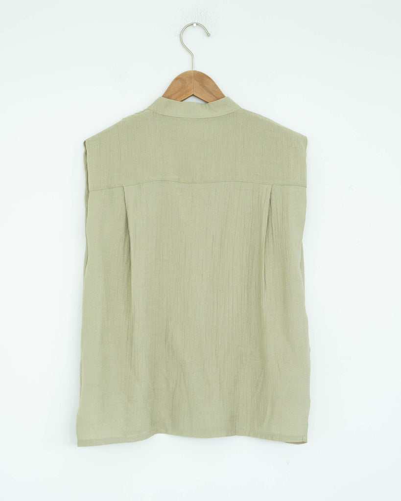 Mandarin Collar Sleeveless Blouse (Ash Green)
