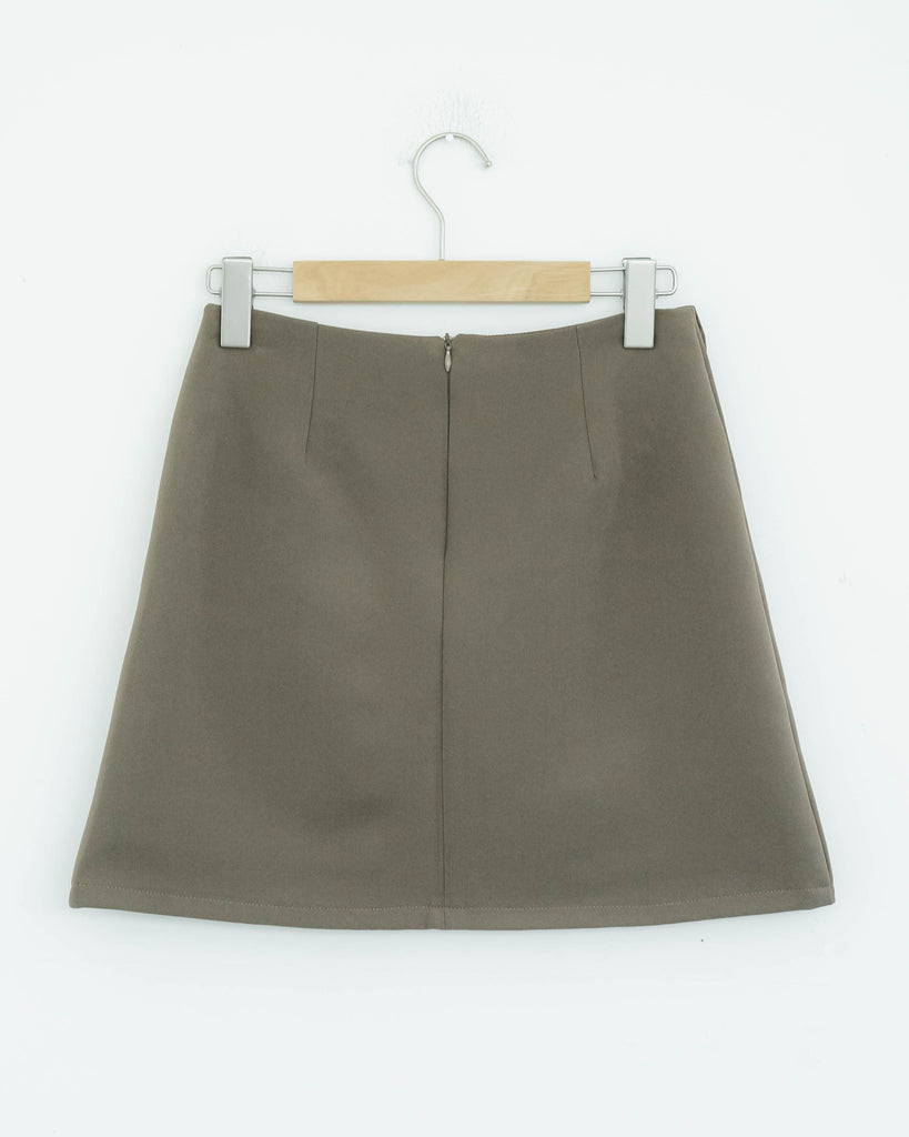 Front Button Wrap Skirt (Khaki Brown)