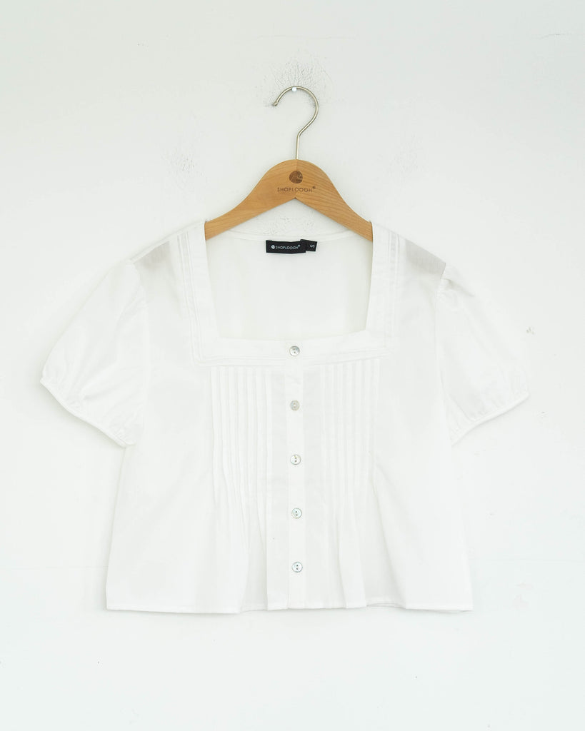 Square Neck Pintucks Top (White)
