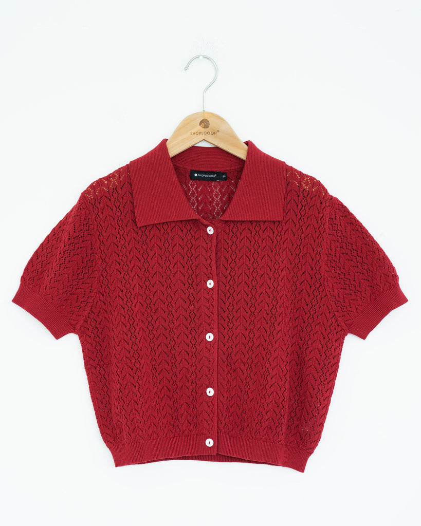 Chris Short Sleeve Knit Top (Red)