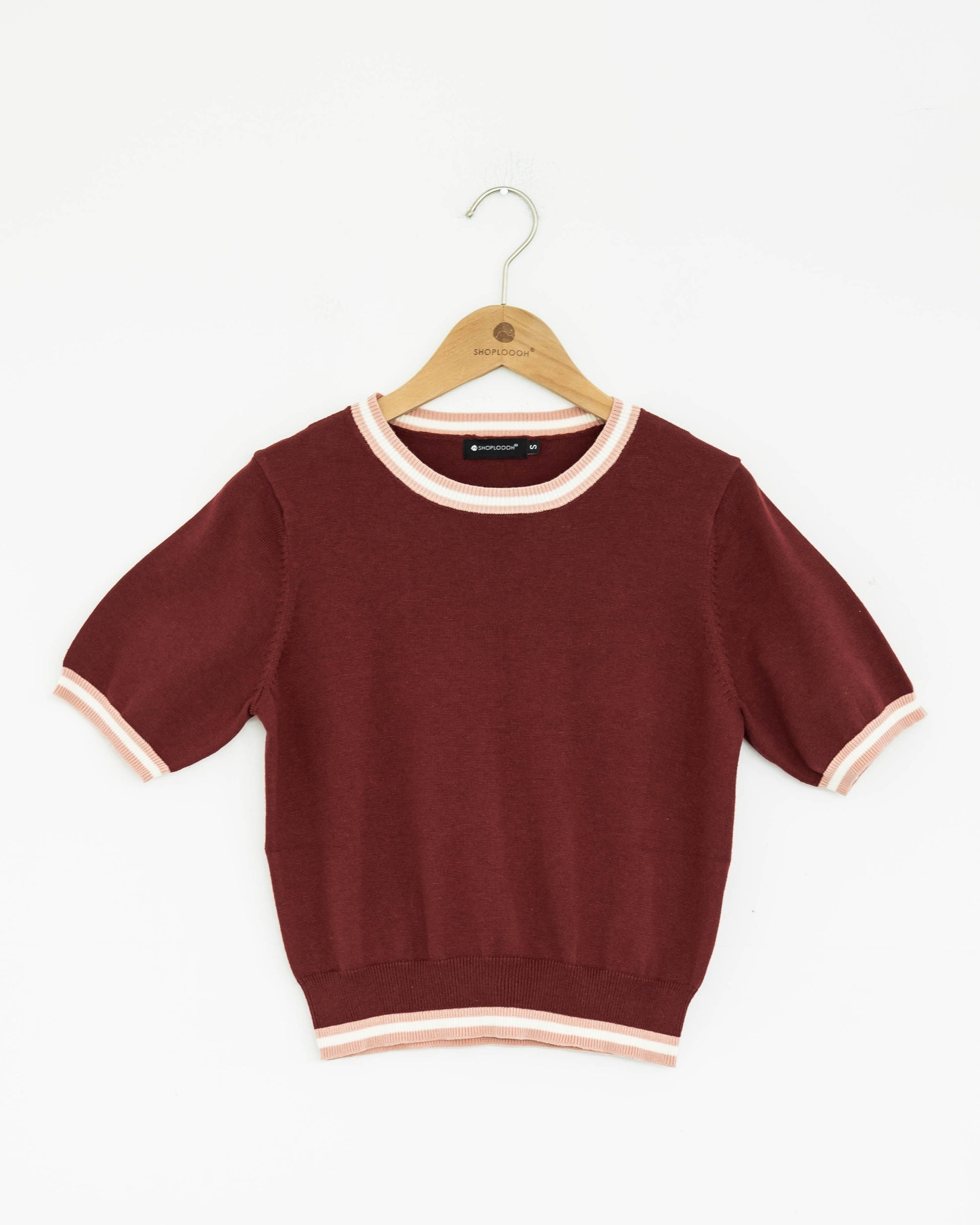 Contrast Trim Knit Top (Red)_Front