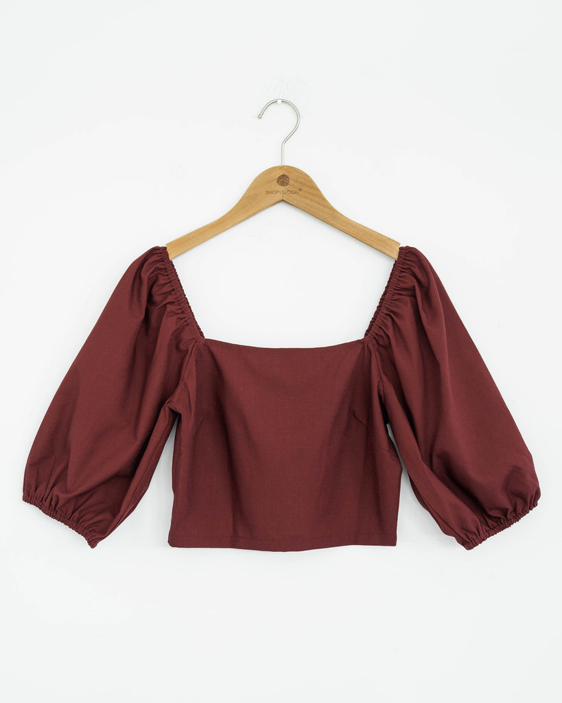 Puff Sleeve Square Neck Top (Red)