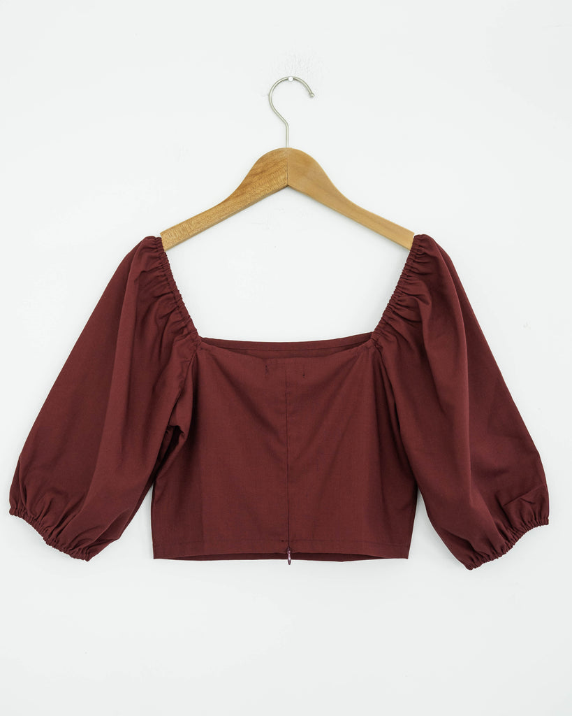 Puff Sleeve Square Neck Top (Red)