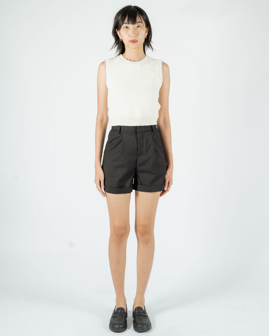 High Waist Folded Hem A Line Shorts (Black)