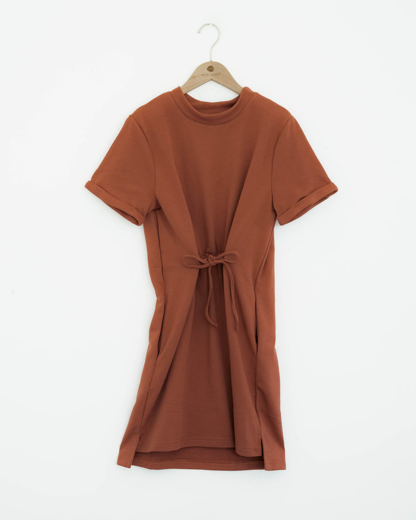 Front Drawstring Tee Dress (Brick)