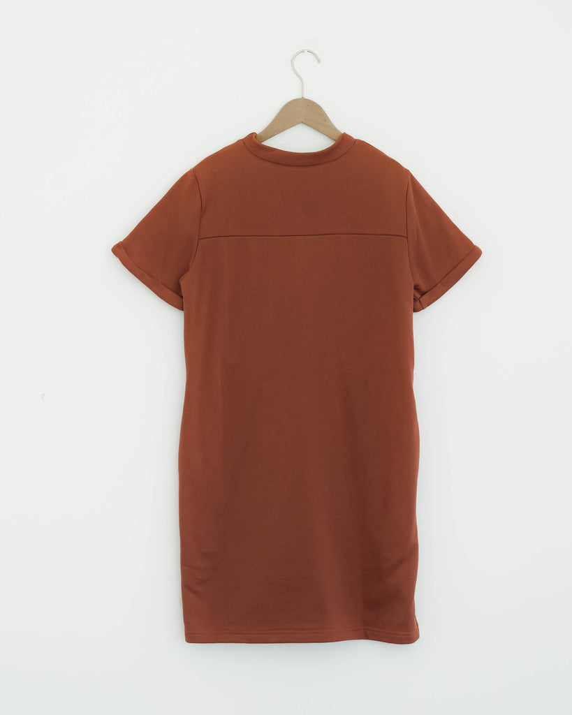 Front Drawstring Tee Dress (Brick)