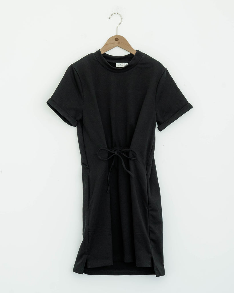 Front Drawstring Tee Dress (Black)