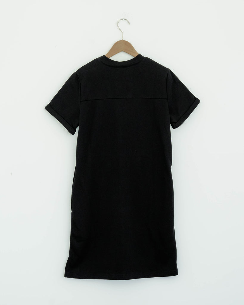 Front Drawstring Tee Dress (Black)