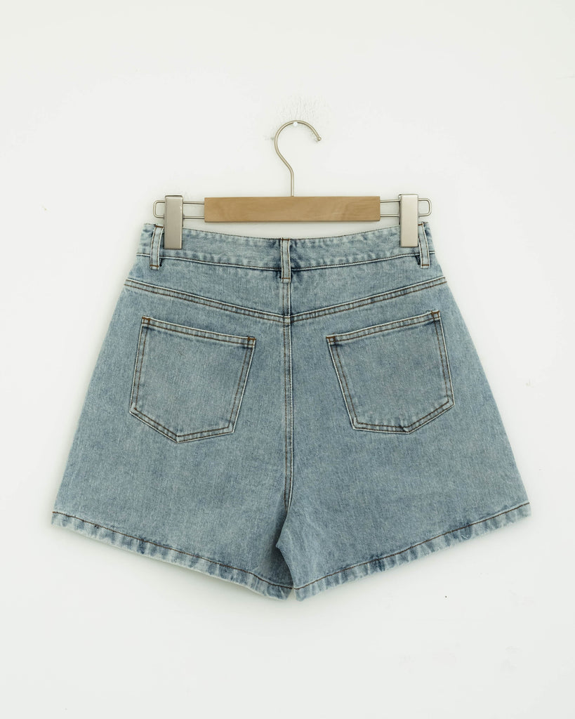 Rania High Waist Denim Shorts (Denim)