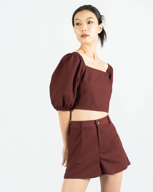 Puff Sleeve Square Neck Top (Red)