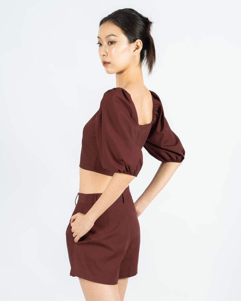 Puff Sleeve Square Neck Top (Red)