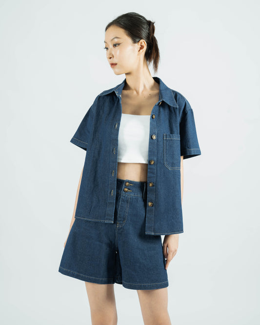 Jenner High Waist Denim Shorts (Denim)