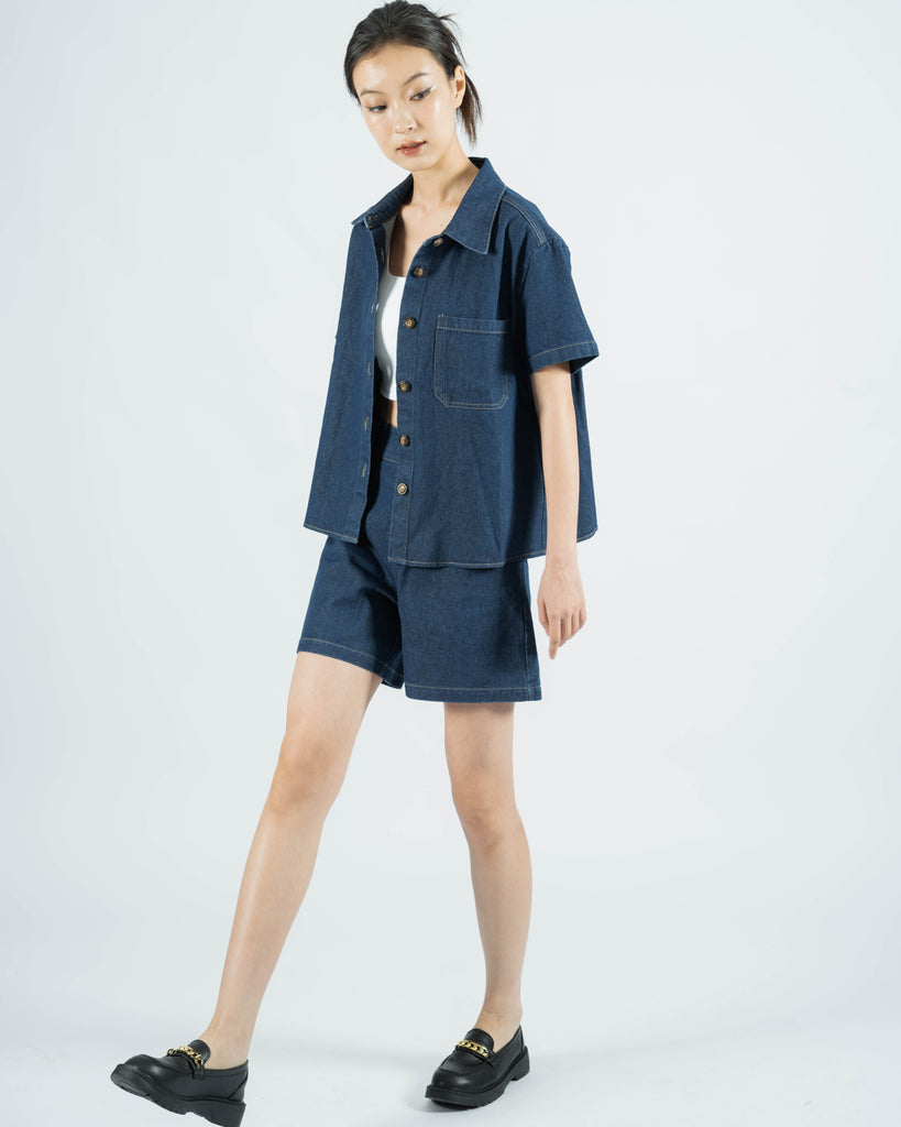 Jenner High Waist Denim Shorts (Denim)