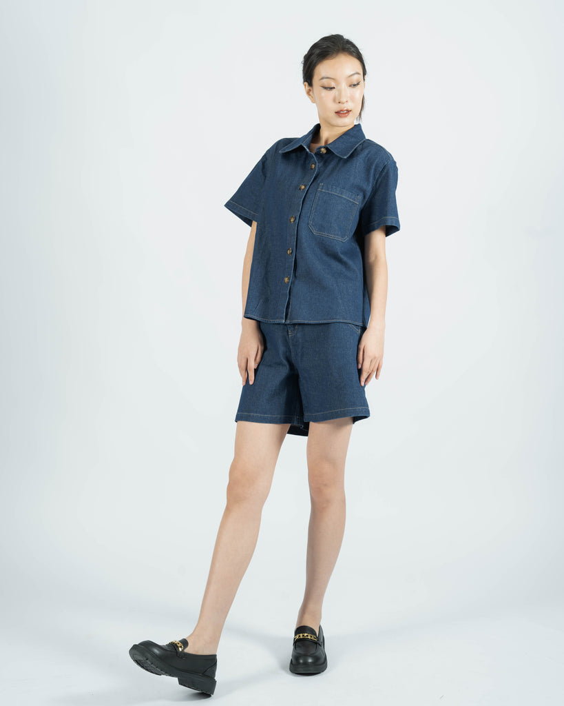 Jenner High Waist Denim Shorts (Denim)