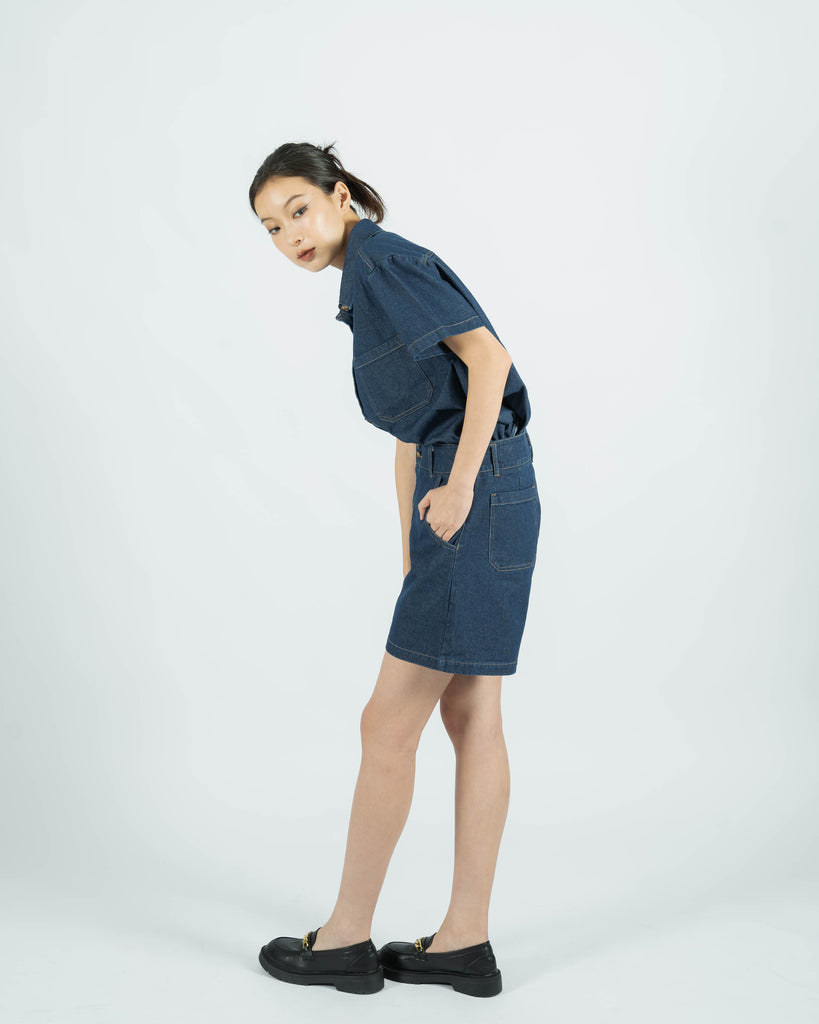 Jenner High Waist Denim Shorts (Denim)