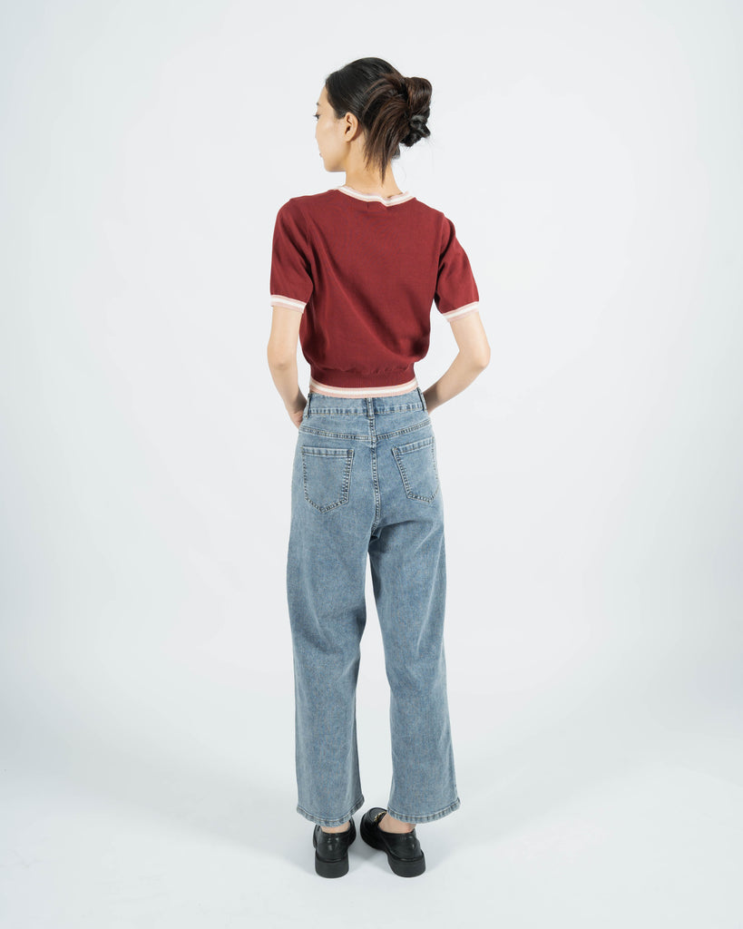 Contrast Trim Knit Top (Red)