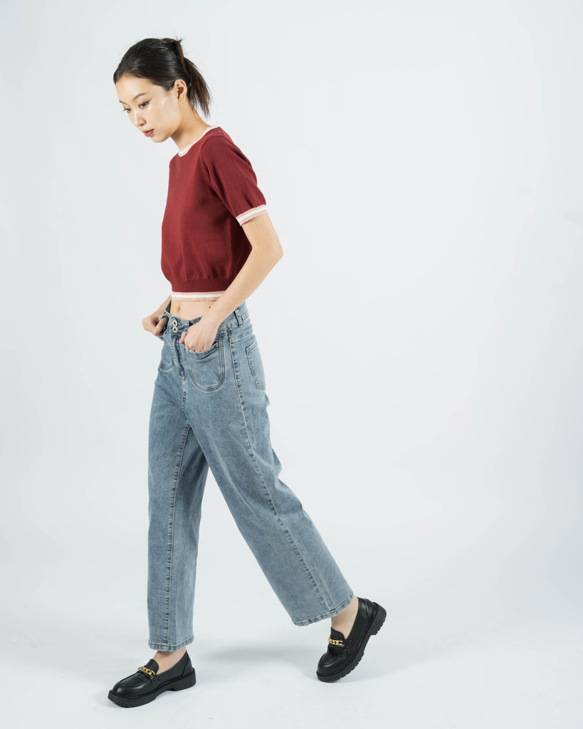 Contrast Trim Knit Top (Red)