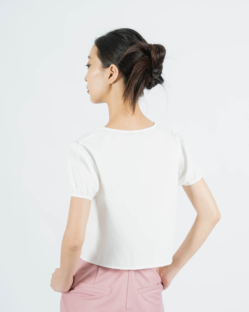 Square Neck Pintucks Top (White)