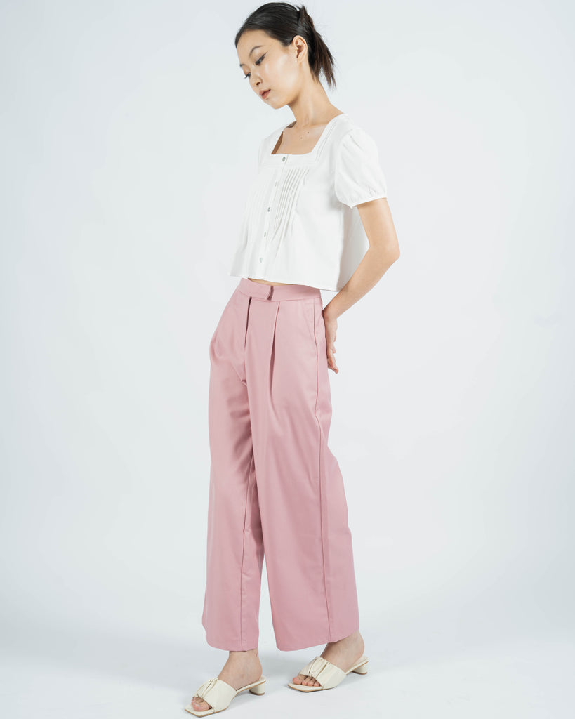 Square Neck Pintucks Top (White)