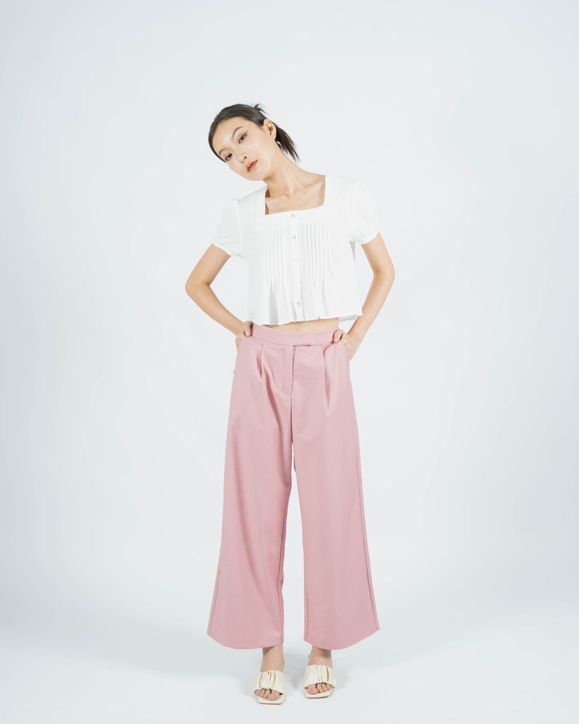Square Neck Pintucks Top (White)