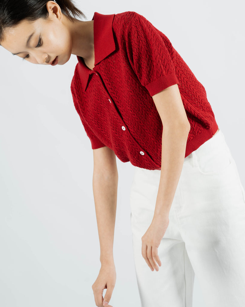 Chris Short Sleeve Knit Top (Red)