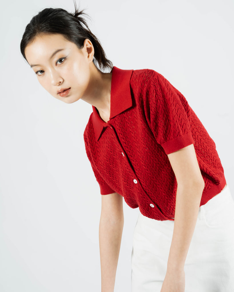 Chris Short Sleeve Knit Top (Red)
