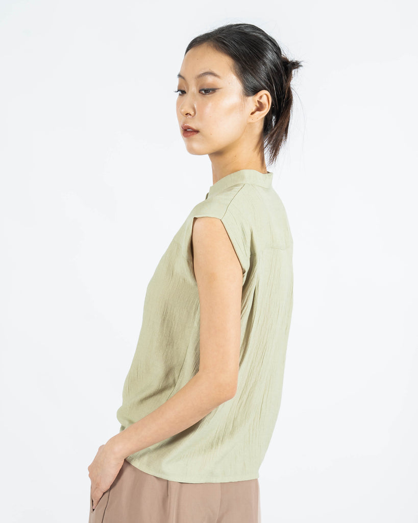 Mandarin Collar Sleeveless Blouse (Ash Green)