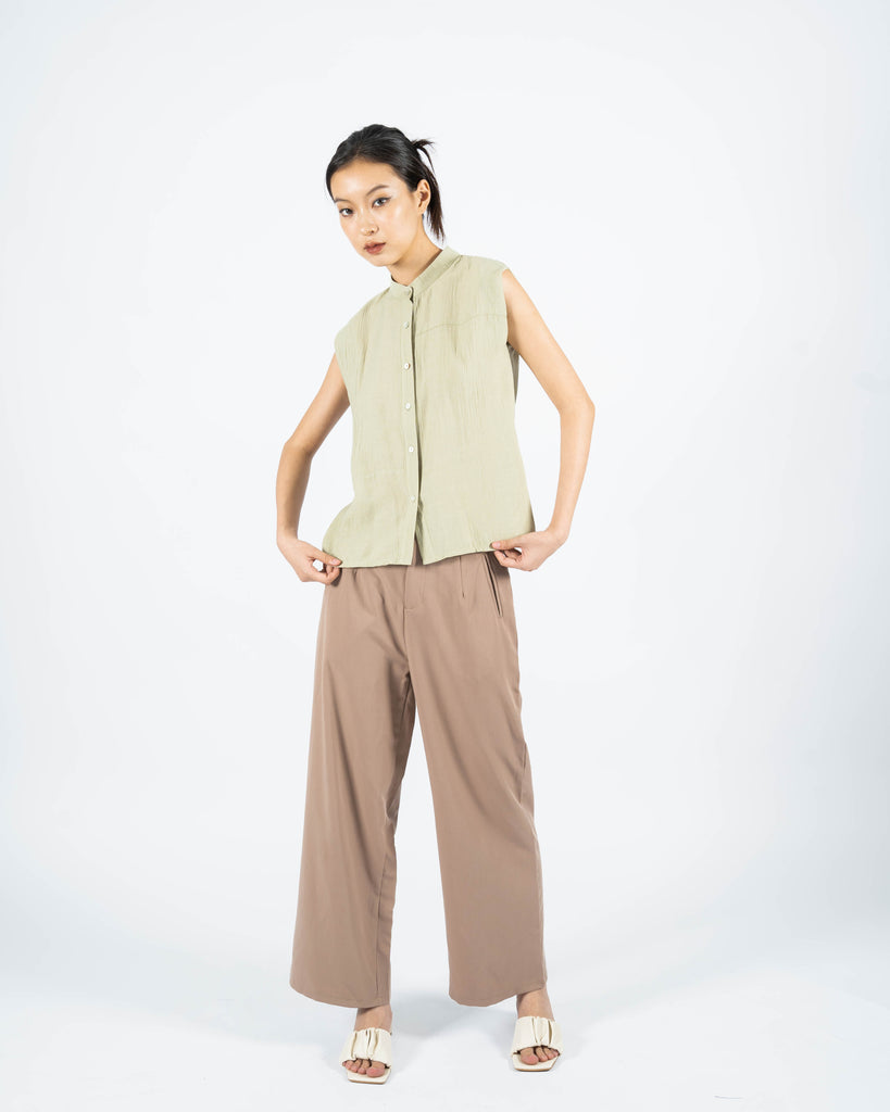 Mandarin Collar Sleeveless Blouse (Ash Green)