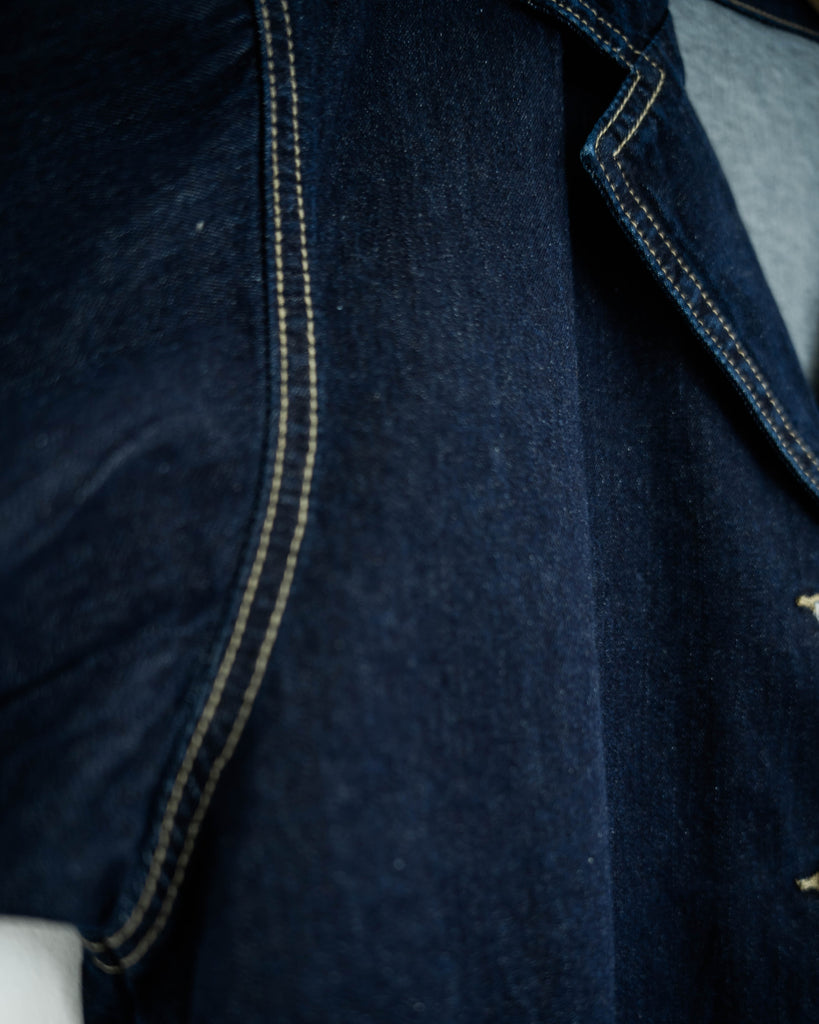 Denim Notch Collar Button Crop Top (Denim)