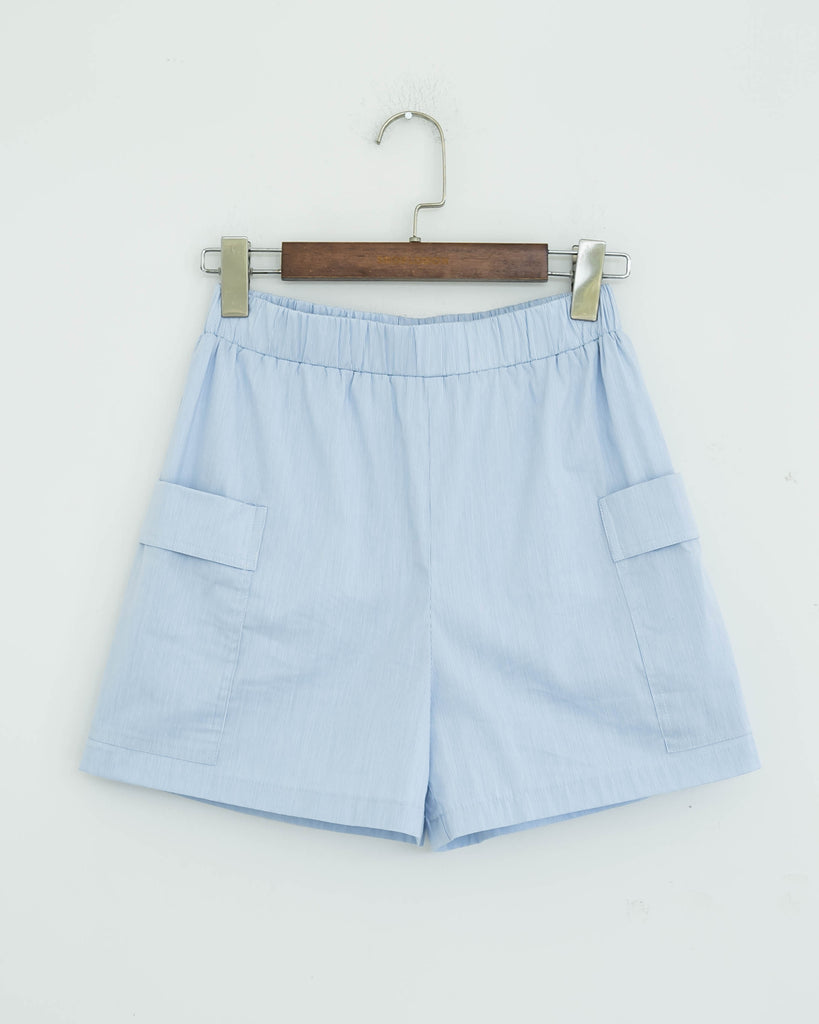 Jovie Drawstring Waist Pocket Shorts (Blue Stripe)