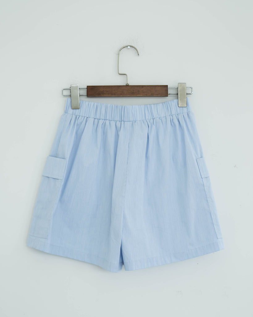 Jovie Drawstring Waist Pocket Shorts (Blue Stripe)