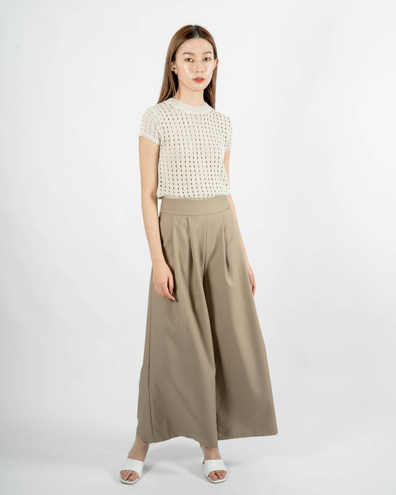 Knit Mesh Short Sleeve Top ( Cream)