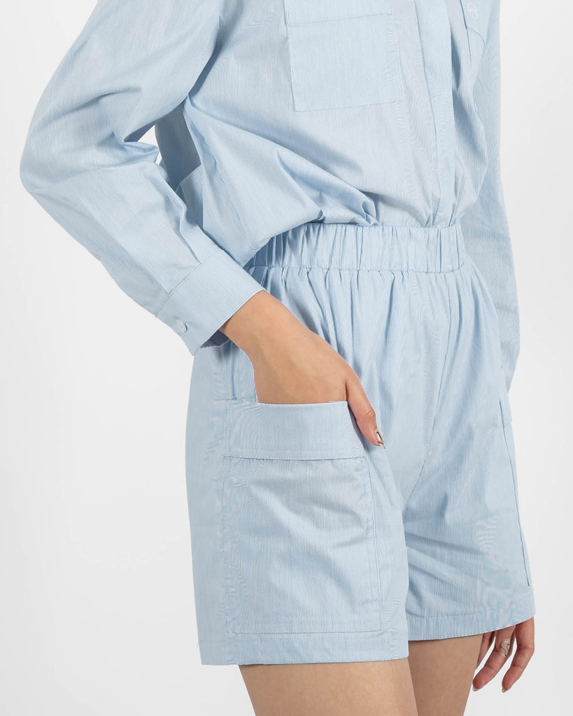 Jovie Drawstring Waist Pocket Shorts (Blue Stripe)