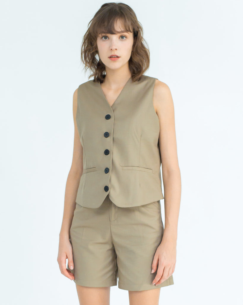 Cropped Waistcoat (Plaza Taupe)