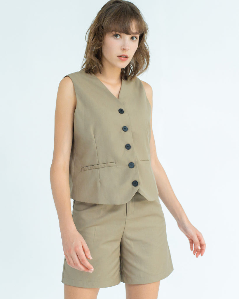 Cropped Waistcoat (Plaza Taupe)