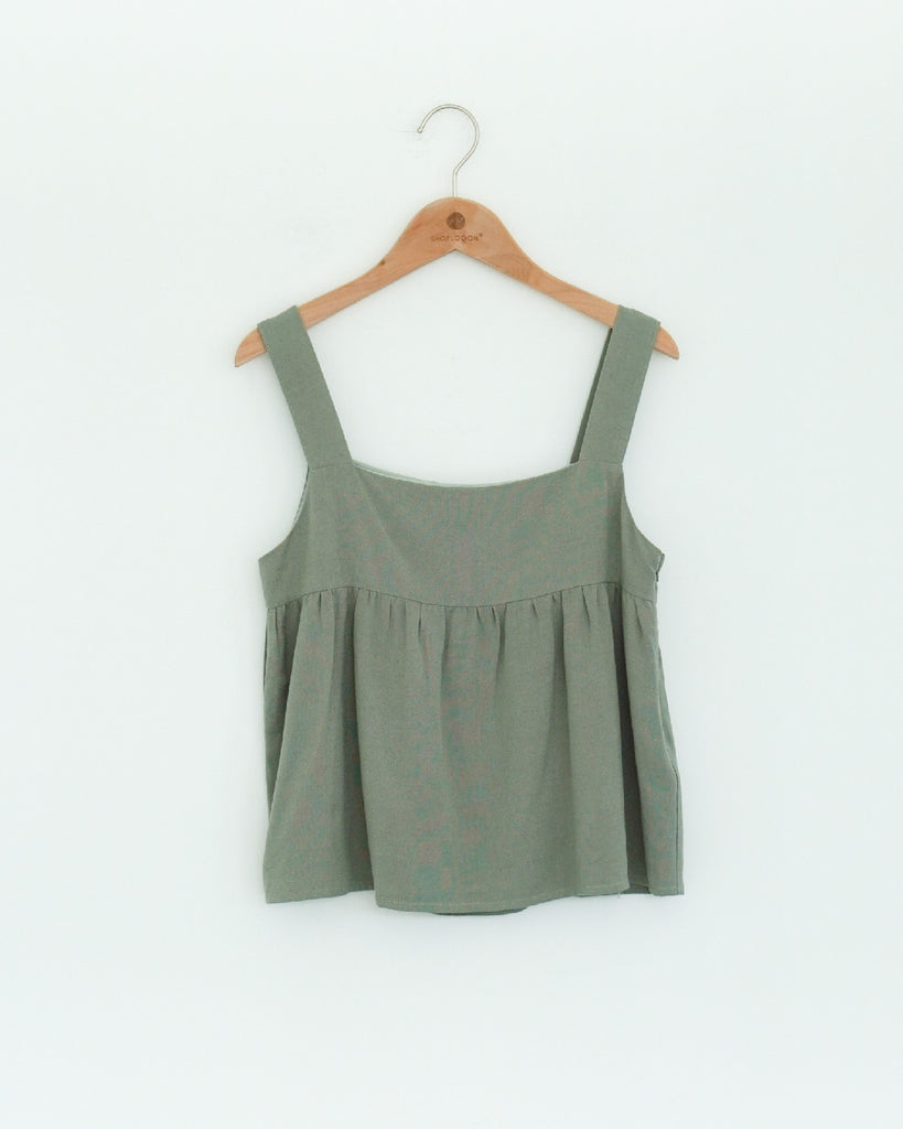 Adria Sleeveless Flare Top (Ash Green)