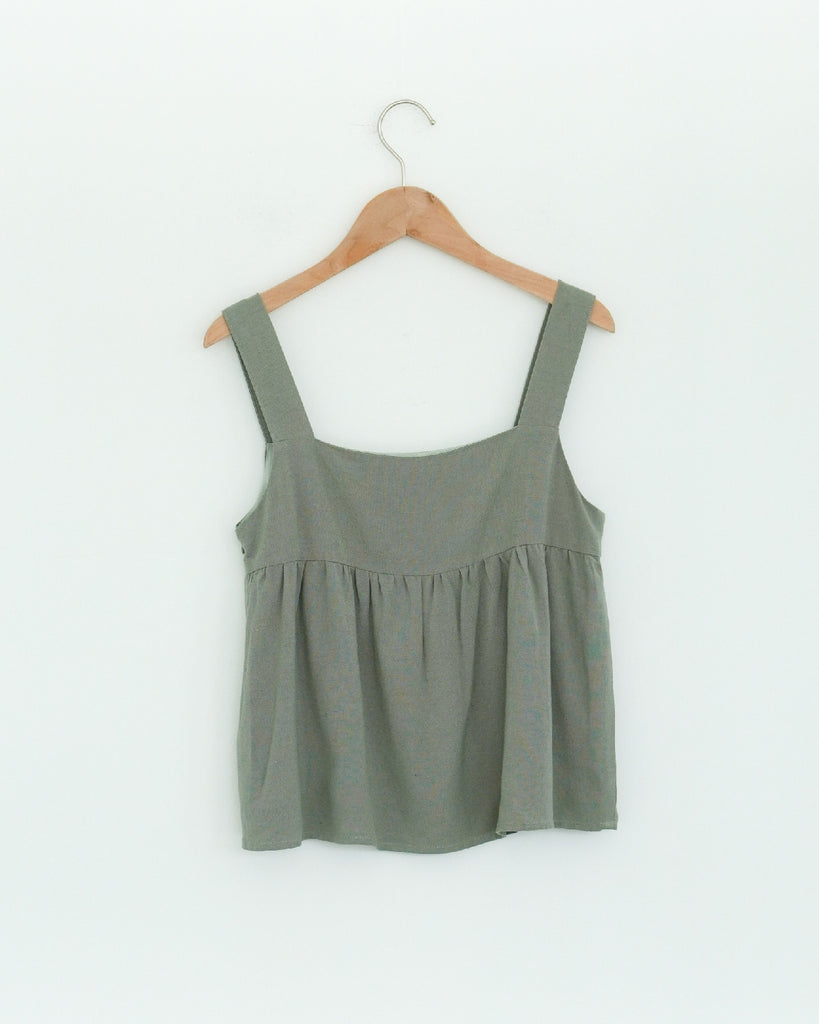 Adria Sleeveless Flare Top (Ash Green)